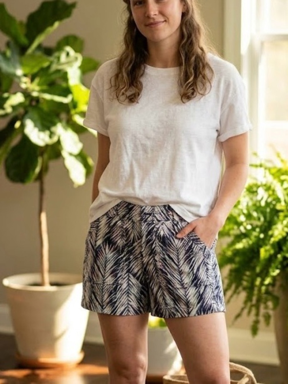Banana Republic Tropical Palm Leaf Print Utility Shorts Cotton Blend